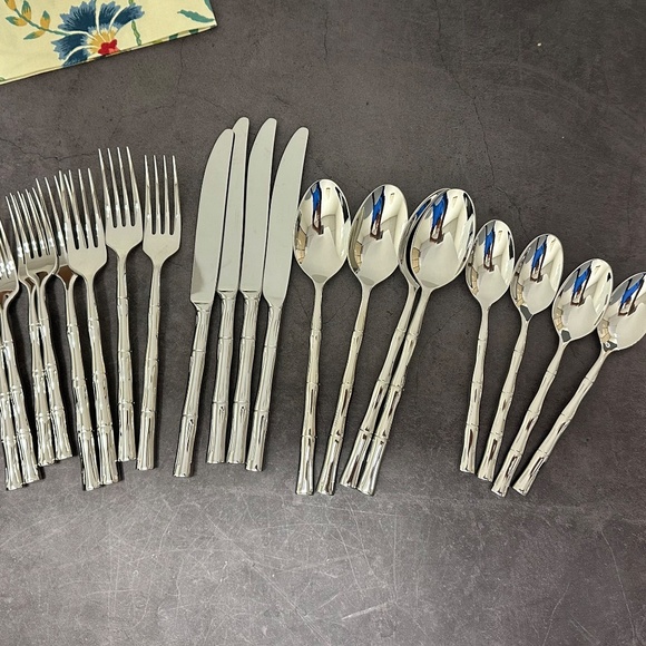 20-Piece Bamboo Shaped Flatware Set, 18/8 Stainless Steel Silverware Cutlery Set - Picture 5 of 5